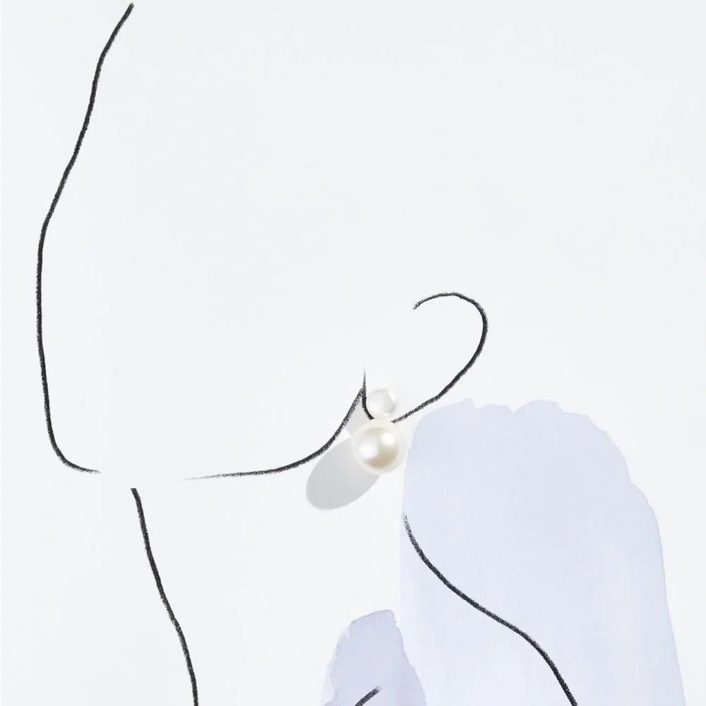 Anthropologie Shashi “Fenmore” Double Ball Pearl Dual Front Back Post Ear Jacket - Picture 3 of 16